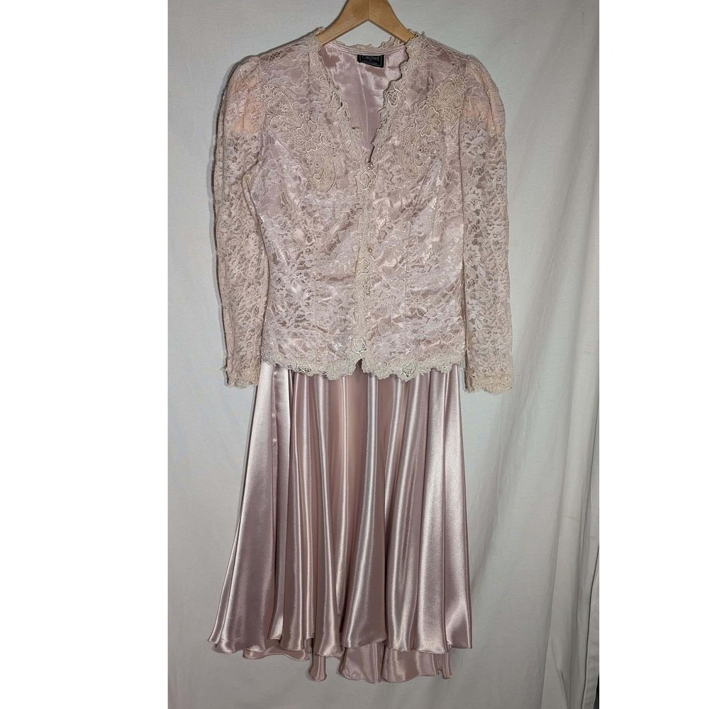 Vintage Cachet Womens Pink Lace Gown Skirt Set Formal Evening romantic Victorian